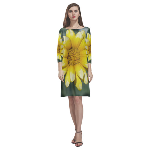 Yellow Flower, floral photo Rhea Loose Round Neck Dress(Model D22)