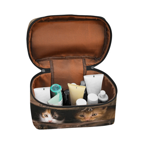 Little cute kitten in an old wooden case Cosmetic Bag/Large (Model 1658)