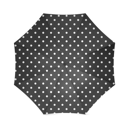 Black and White Polka Dots, White Dots on Black Foldable Umbrella (Model U01)