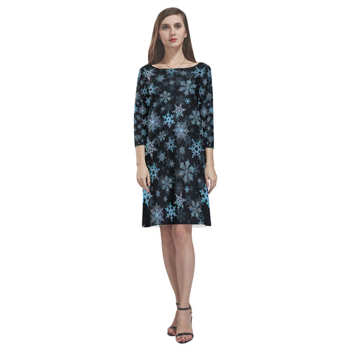 Snowflakes, Blue snow, Christmas Rhea Loose Round Neck Dress(Model D22)