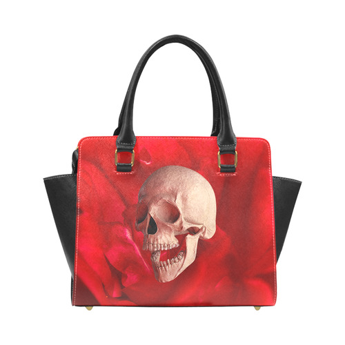 Funny Skull and Red Rose Rivet Shoulder Handbag (Model 1645)