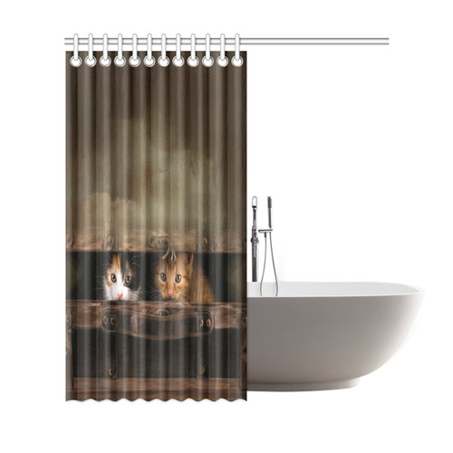 Little cute kitten in an old wooden case Shower Curtain 69"x72"