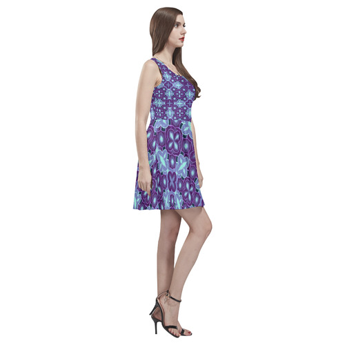 Purple blue seamless pattern Thea Sleeveless Skater Dress(Model D19)