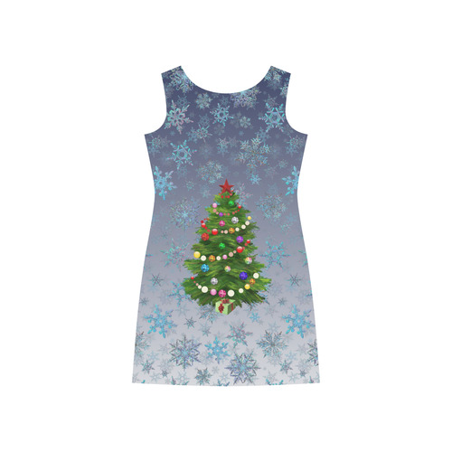 Christmas Tree at night, snowflakes Rhea Loose Round Neck Dress(Model D22)