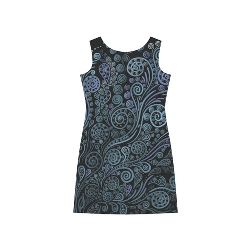 3D psychedelic ornaments, blue Rhea Loose Round Neck Dress(Model D22)