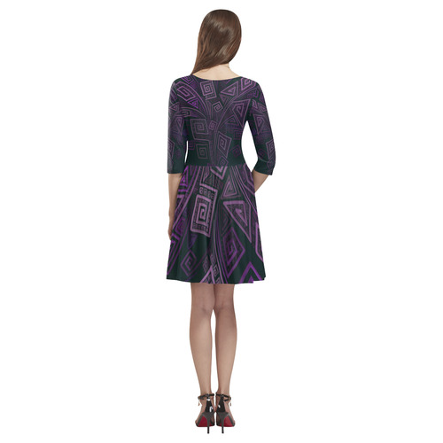 Psychedelic 3D Square Spirals - purple Tethys Half-Sleeve Skater Dress(Model D20)