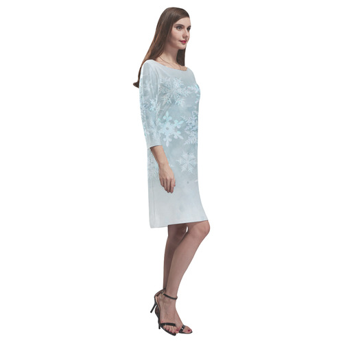 Snowflakes White and blue, Christmas Rhea Loose Round Neck Dress(Model D22)