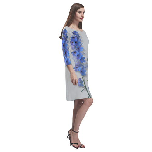 Blue - purple Consolida original floral watercolor Rhea Loose Round Neck Dress(Model D22)