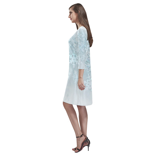 Snowflakes White and blue, Christmas Rhea Loose Round Neck Dress(Model D22)