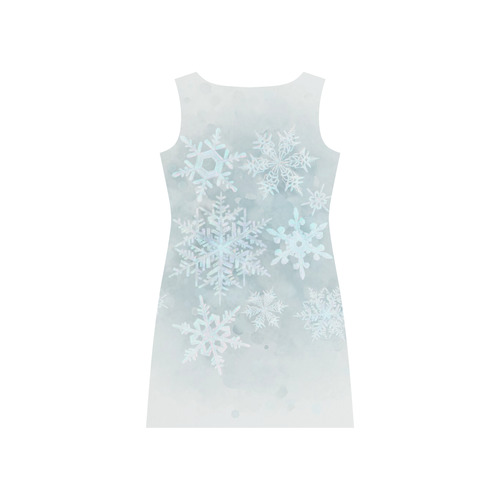 Snowflakes White and blue, Christmas Rhea Loose Round Neck Dress(Model D22)