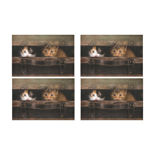Little cute kitten in an old wooden case Placemat 12’’ x 18’’ (Four Pieces)