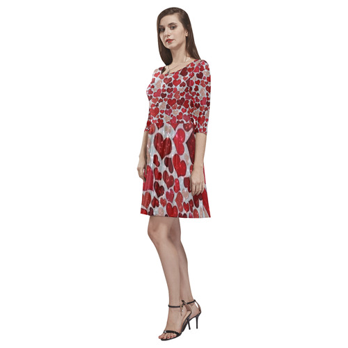 sparkling hearts, red Tethys Half-Sleeve Skater Dress(Model D20)