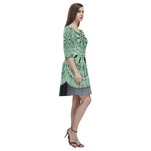 Faux Stitch & Fur mint green 3D decoration Tethys Half-Sleeve Skater Dress(Model D20)