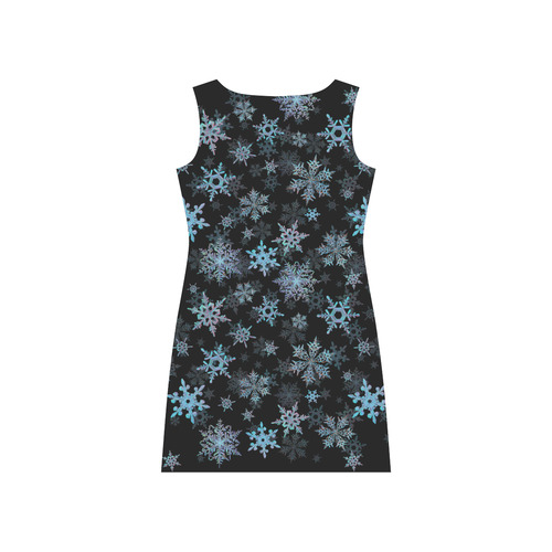 Snowflakes, Blue snow, Christmas Rhea Loose Round Neck Dress(Model D22)