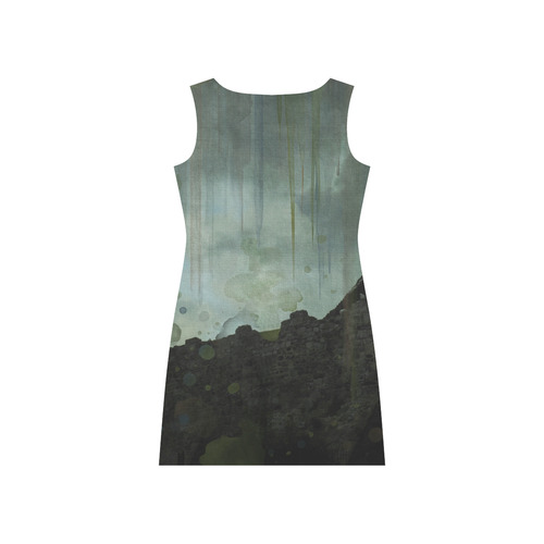 Celtic ruins, photo and watercolor, spooky horror Rhea Loose Round Neck Dress(Model D22)