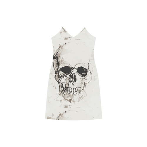 Skull Skizze by Popart Lover V-Neck Open Fork Long Dress(Model D18)