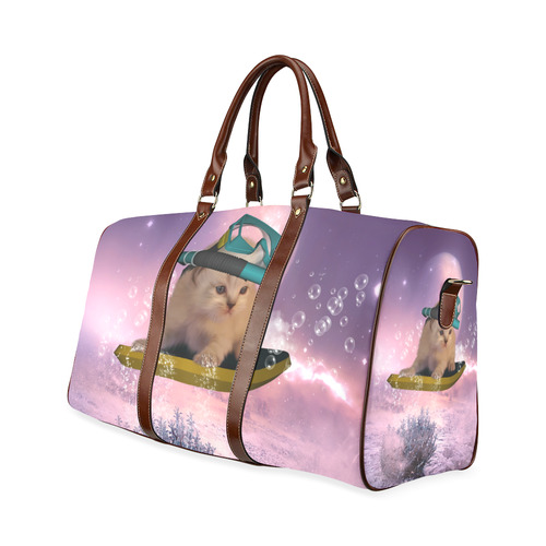 Funny surfing kitten Waterproof Travel Bag/Small (Model 1639)