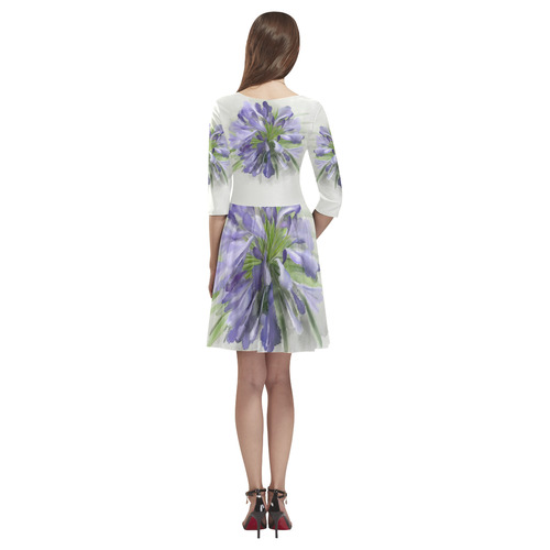 Delicate floral watercolor Purple, green Flower Tethys Half-Sleeve Skater Dress(Model D20)