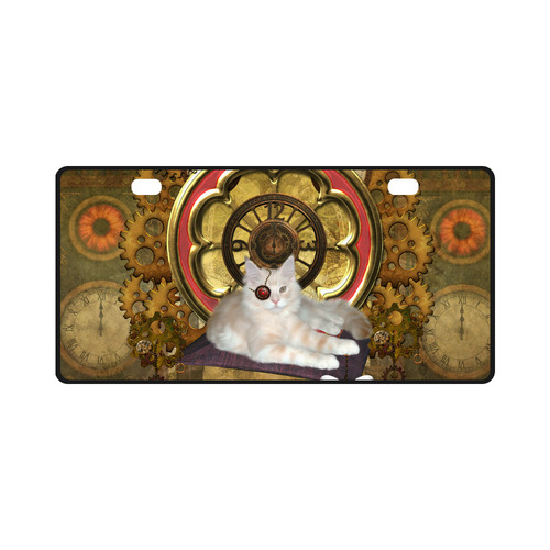 Steampunk, awseome cat clacks and gears License Plate