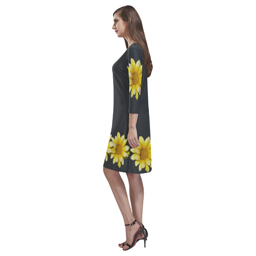 Yellow Flower, floral photography Rhea Loose Round Neck Dress(Model D22)