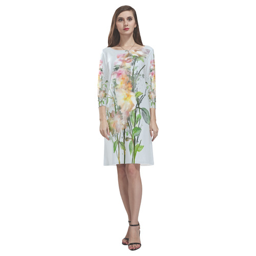 Blend Roses, floral watercolor Rhea Loose Round Neck Dress(Model D22)