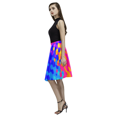 Totally Trippy Hippy Rainbow Melete Pleated Midi Skirt (Model D15)