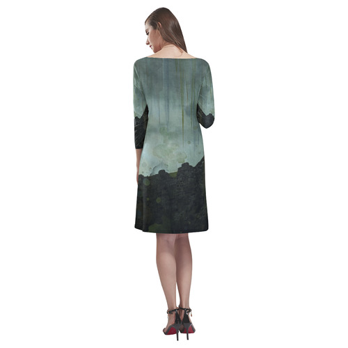 Celtic ruins, photo and watercolor, spooky horror Rhea Loose Round Neck Dress(Model D22)