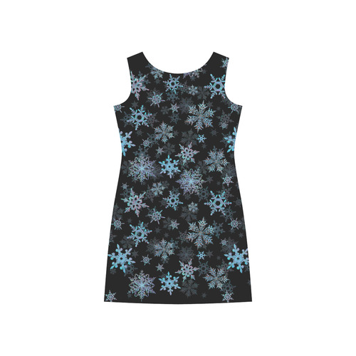 Snowflakes, Blue snow, Christmas Rhea Loose Round Neck Dress(Model D22)