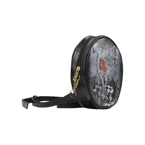 Hot Goth Raven Heart Print Round Handbag By Juleez Round Sling Bag (Model 1647)