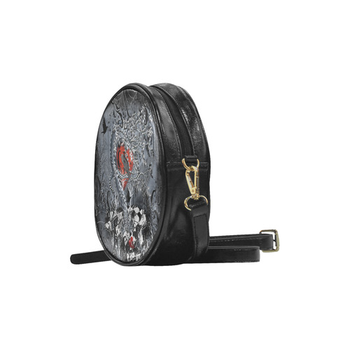 Hot Goth Raven Heart Print Round Handbag By Juleez Round Sling Bag (Model 1647)
