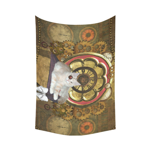 Steampunk, awseome cat clacks and gears Cotton Linen Wall Tapestry 90"x 60"