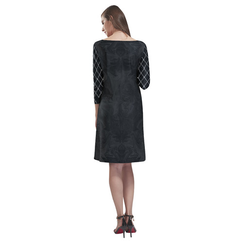 Dark Satin Chained Diamonds Goth Print Rhea Loose Round Neck Dress(Model D22)