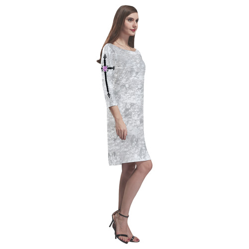Jeweled Cross Sleeves Pastel Goth Art Rhea Loose Round Neck Dress(Model D22)