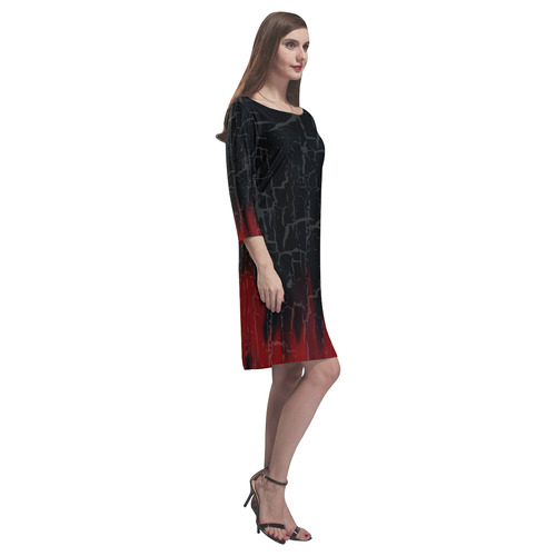 Cracked Flames Goth Print Rhea Loose Round Neck Dress(Model D22)