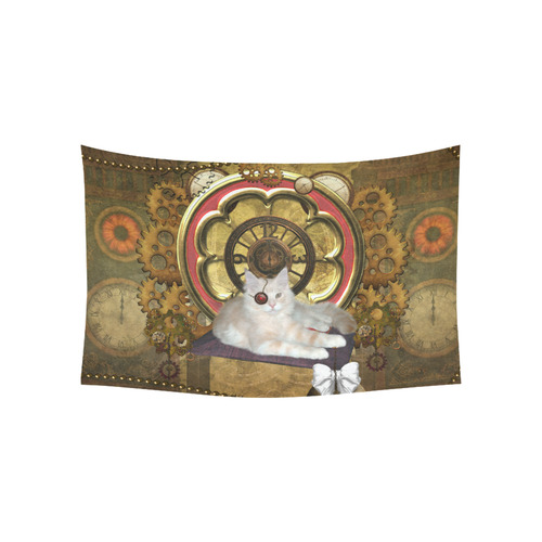 Steampunk, awseome cat clacks and gears Cotton Linen Wall Tapestry 60"x 40"