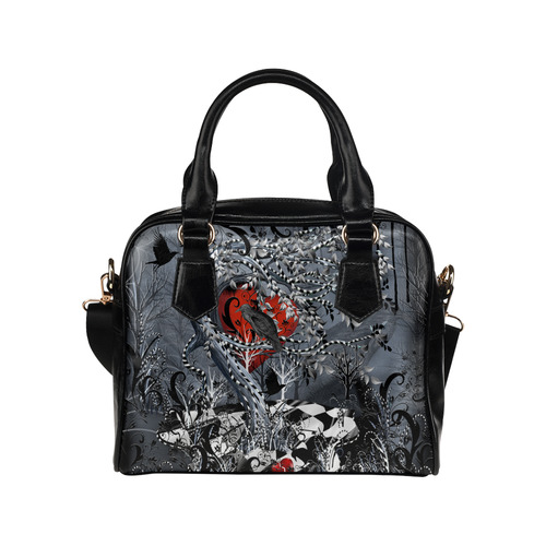 Raven Heart Print Handle Handbag By Juleez Shoulder Handbag (Model 1634)