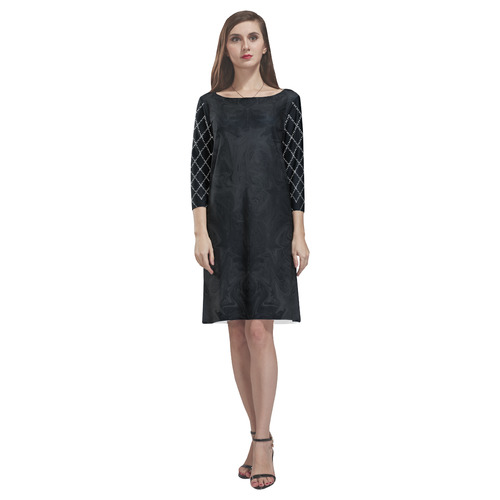 Dark Satin Chained Diamonds Goth Print Rhea Loose Round Neck Dress(Model D22)