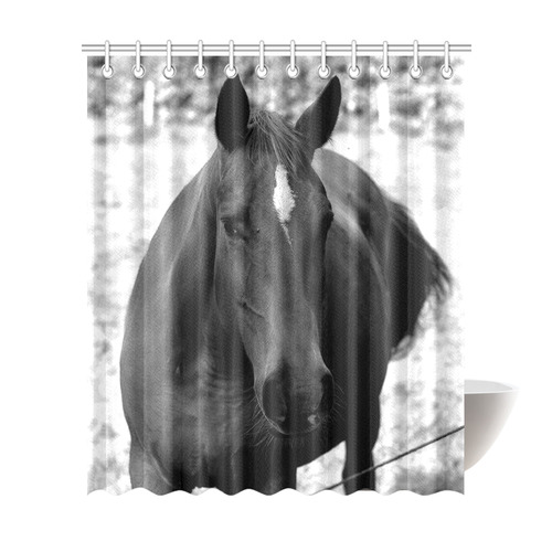 B&W Horse Shower Curtain 72"x84"
