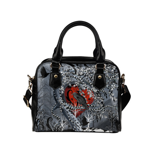 Raven Heart Print Handle Handbag By Juleez Shoulder Handbag (Model 1634)