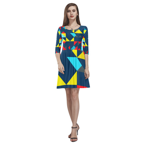 Shapes on a blue background Tethys Half-Sleeve Skater Dress(Model D20)