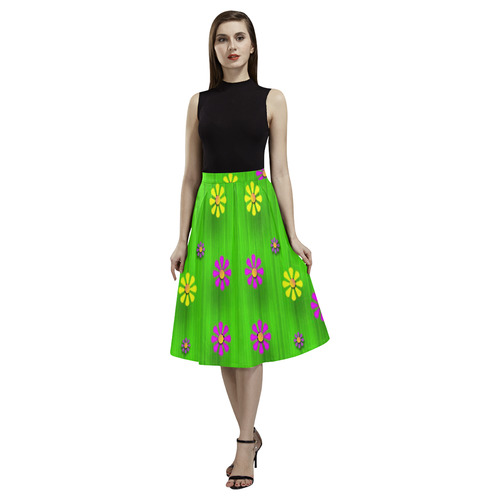 flower print on green Aoede Crepe Skirt (Model D16)