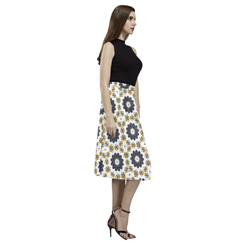 Gray White and Blue Geometric Aoede Crepe Skirt (Model D16)