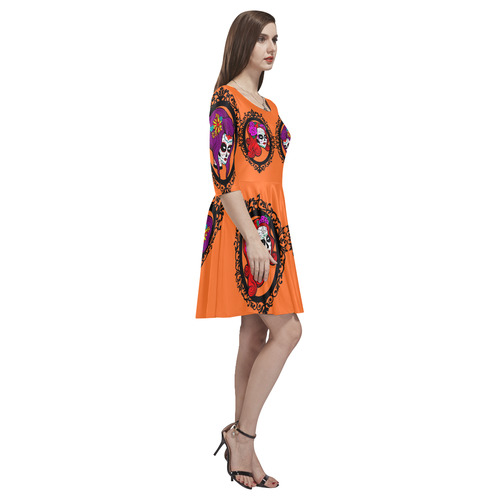 gothic sugar skull in orange Tethys Half-Sleeve Skater Dress(Model D20)