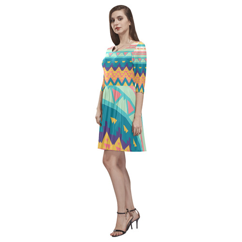 Pastel tribal design Tethys Half-Sleeve Skater Dress(Model D20)