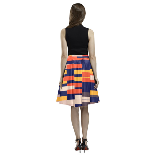 Rectangles in retro colors Melete Pleated Midi Skirt (Model D15)