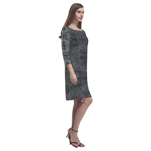 Floral Damask Dark Gray Rhea Loose Round Neck Dress(Model D22)