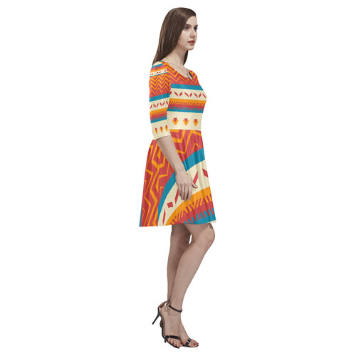 Tribal shapes Tethys Half-Sleeve Skater Dress(Model D20)