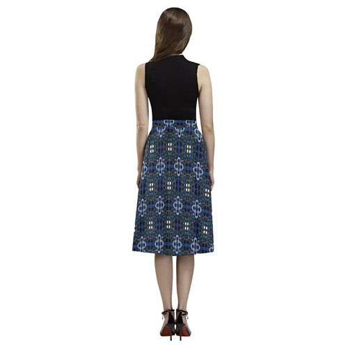Black and Blue Geometric Aoede Crepe Skirt (Model D16)