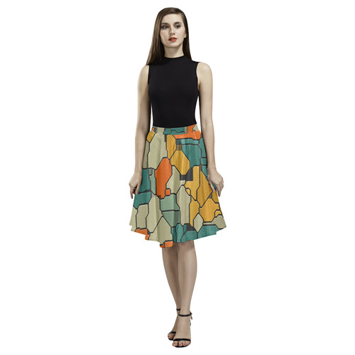 Textured retro shapes Melete Pleated Midi Skirt (Model D15)