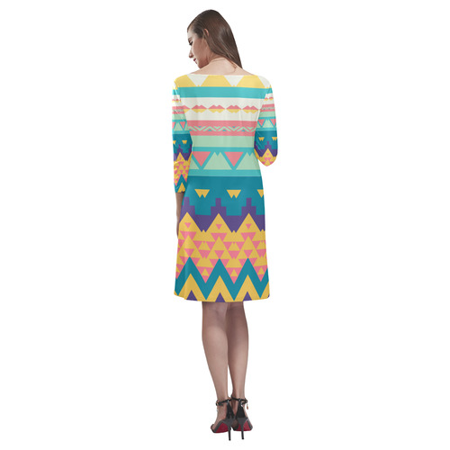 Pastel tribal design Rhea Loose Round Neck Dress(Model D22)